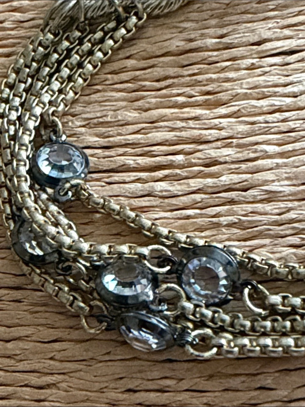 Bracelet toggle clasp smoky  crystal five strands gold tone